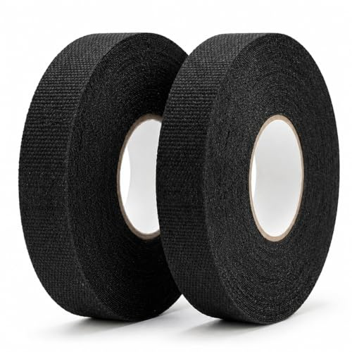 Cloth Wiring Loom Tape for Car Motorcycle, 2 Rolls 19mm x 25m Heat-Resistant Black Adhesive Fabric Strip, Automotive Electrical Wire Harness Binding and Cable Management, Durable and Flexible