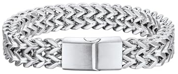 Richsteel Bracelets for Men, Stainless Steel Mens Bracelet with Sturdy Clasp, Cuban Franco Curb Chain with Gift Box, 6mm/10mm/12mm Width, 19cm/21cm/23cm Length