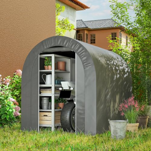 Outsunny Carpa de Jardín Exterior Impermeable 2,4x1,6x1,9 m Gris Claro | Para Herramientas y Bicicletas, Cobertizo Moto, Marco de Acero, Garaje Portátil, Puerta Enrollable con Cremallera