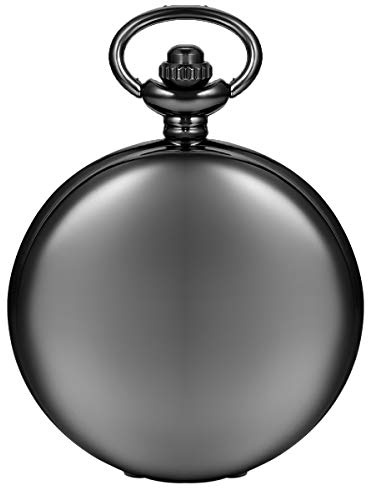 Avaner Klassiskt slätt polerat metallfodral i silver, vita arabiska siffror analogt kvarts, modernt fickur för män, kvinnor med kedja, Svart