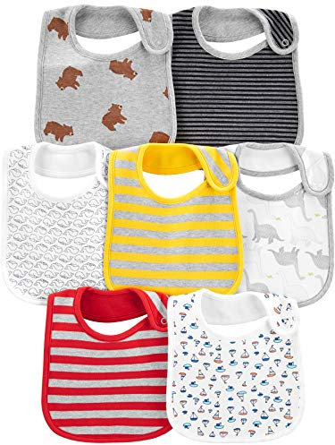 Simple Joys by Carter's Unisex Baby 7-Pack Teething Bibs Winter-Zubehör-Set, Bär/Dinosaurier/Streifen, Einheitsgröße (7er Pack)