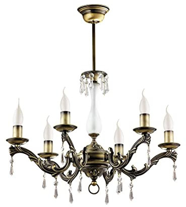Licht-Erlebnisse Opulenter Kronleuchter in Messing antik aus Metall Kristall kunstvoll 6-flammig TERRI Esszimmer Lampe