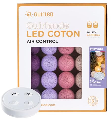 GuirLED - LED Baumwollkugeln Lichterkette USB - Drahtlose Fernbedienung - Baby Nachtlicht 2h - Dual USB 2A Netzteil enthalten - 4 Intensitäten – 24 Kugeln 2.4m - Provence