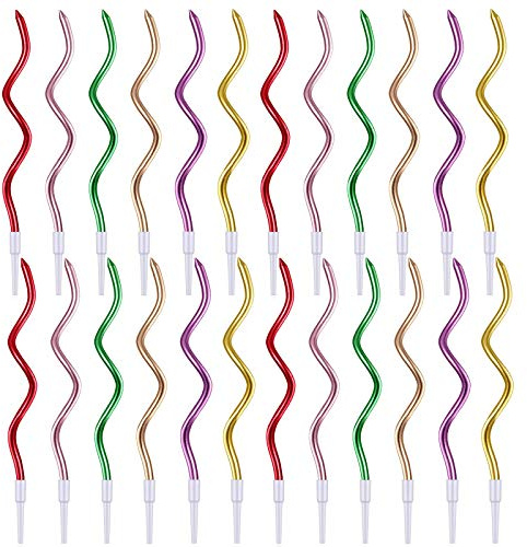 Velas Cumpleaños Espiral,24 Pcs Vela para Decorar Pastel de Fiesta di Cumpleaños y Bodas,Vela Decorativas para Decoración un Tarta,Multicolor(Rojo/Oro Rosa/Púrpura/Verde/Oro/Champán)