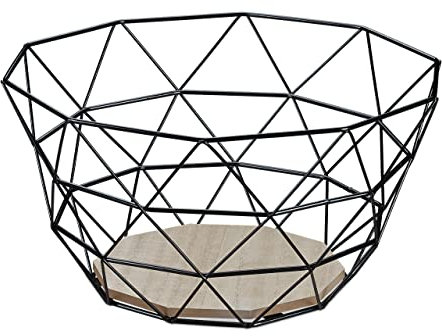 Relaxdays Obstkorb, dekorativer Obstschale, Obst & Gemüse, Eisen & Holz, Industrial Design, HBT: 14,5x28x28 cm, schwarz