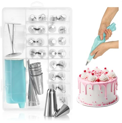 Robin Goods® 38-delade tårtdekorationsset - Spritspåsar med munstycken - Återanvändbara spritspåsar - Dekorationsverktyg i rostfritt stål (Set - 36 delar)