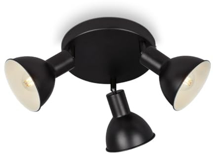 BRILONER Leuchten – Retro Deckenlampe, 3-flammige Retro Deckenleuchte, Deckenspot E14, Verstellbar, Schwarz-Weiß, 190 x 140 mm, 2674-035, Schwarz/Weiß