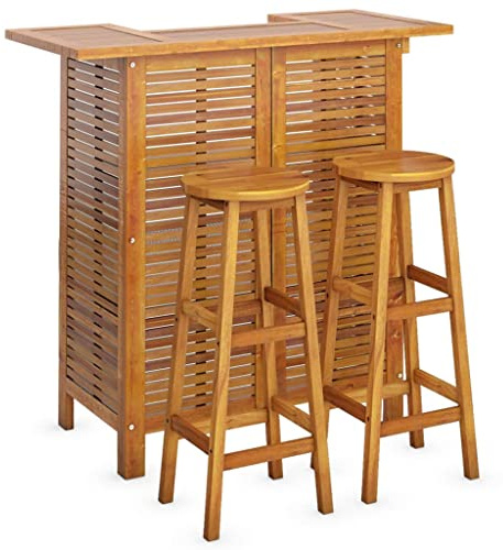 vidaXL Ensemble de Bar de Jardin 3 pcs Mobilier de Patio Table et Tabourets de Bistrot Meubles de Terrasse Extérieur Bois d'Acacia Solide