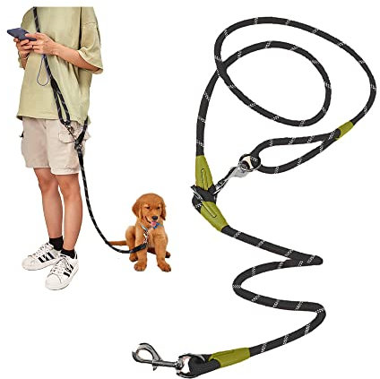 Hundeleine zum Laufen, Spazierengehen, Training, Crossbody-Doppel-Leine, 1,2 cm dickes Nylon, reflektierend, strapazierfähig, für kleine, mittelgroße und große Hunde, Schwarz