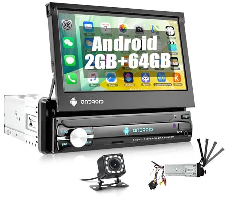 [2GB+64GB]CAMECHO Android 1 Din Autoradio con Navigazione GPS,7 Pollici Manual Pieghevole Touchscreen Stereo Auto Bluetooth con WiFi FM/RDS USB AUX TF Controllo del Volante+Telecamera di Backup