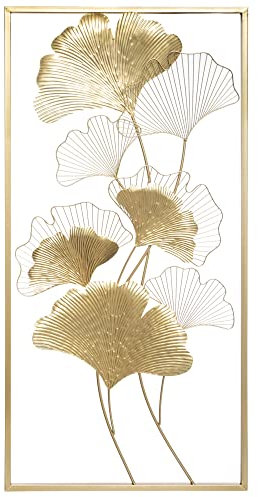 Atmosphera - Décoration Murale Ginko Doré 50 x 100 cm - en Métal, Design Végétal - pour Salon, Chambre, Entrée