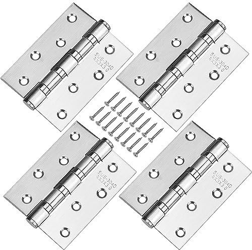 HATANSE 4 Stücke 304 Edelstahl Scharniere 10cm x 7.5cm x 3mm Groß Schwerlast Türscharnier mit 16pcs Schrauben für Massive Türen Innen Außen Silber