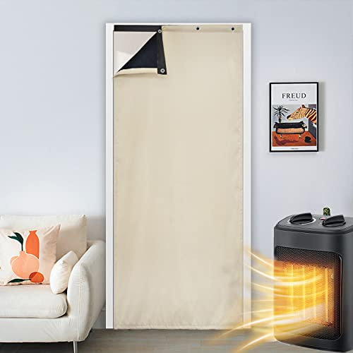 SK Studio Wärmeschutzvorhang für Türen, Thermo Türvorhang Kälteschutz Isolier Schutz Vorhang Wasserdicht Winddicht für Balkontür Schlafzimmer Wohnzimmer Beige, 85x200cm
