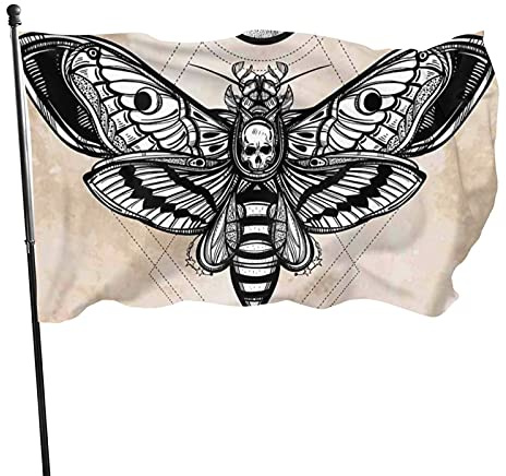 Bandiera da Giardino Testa di Teschio Morto Falco Falena Luna Pietra Bandiera Poliestere con 2 Occhielli in Ottone Striscione Colore Vivido e Resistente allo sbiadimento Bandiera da Giardino per Inter