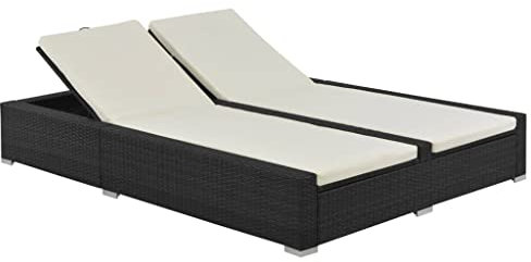 ZHOUMIN Doppel-Sonnenliege, Gartenliege, Liegestuhl, Sonneninsel Outdoor, Sonnenstuhl, Gartenmöbel, Bäderliege, Relaxliege, Terrasse, Poly Rattan Schwarz