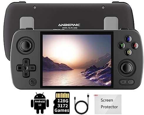 ANBERNIC RG405M Console di gioco portatile retrò, guscio in lega di alluminio 4 pollici IPS Touch Screen risoluzione 640 * 480 compatibile con Google Play Store Built-in 128G TF Card Pre-Loaded 3172