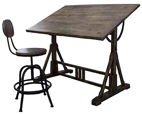 AGYHAM Zeichentisch aus massivem Kiefernholz mit Hocker, winkelverstellbar, für Künstler, Maler, Heimbüro, Aquarelle, Skizzierarbeitsplatz (135x85x96cm)