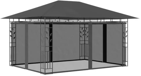 PURADAY Pavillon mit Moskitonetz 4x3x2,73 m Anthrazit 180 g/m² Gartenpavillon Pavillon Wasserdicht Grill Pavillions Party Zelt für Familienfeiern Und Outdoor-Aktivitäten Klassisches Elegantes Design