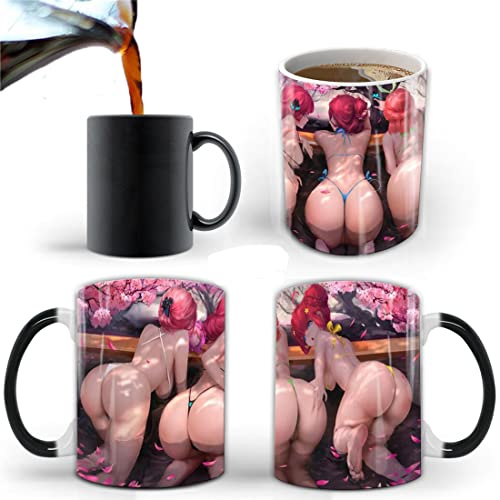 Heat Sensitive Anime Beauty Coffee Mug Cup, Cartoon Bikini Girl Color Changing Coffee Beer Mug, Creative Coffee Mug Good Gift for Japanese Cartoon Fans Lovers Otaku Friends Girl Boy -350 Ml (H)