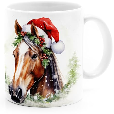 SpecialMe® Tasse Pferde-Motive Wintermotive XMAS Geschenk für Pferde-Liebhaber Pferdefans Mädchen Weiss standard