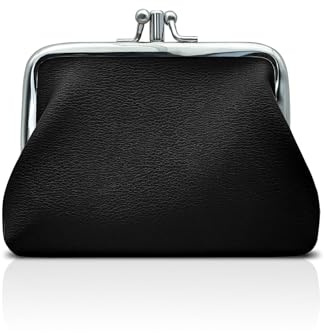 WisePoint Monedero Pequeño, Monederos Mujer de Cuero PU Cartera Pequeña Portátil con Cerradura de Beso, Monedero Mujer Pequeño para Cambio, Llaves, Pendientes, Mini Lápiz Labial (Negro)