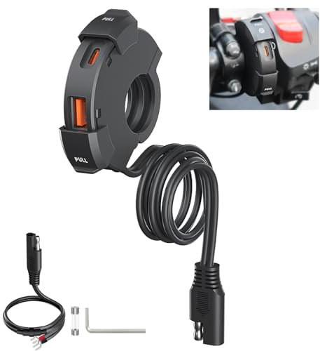 Thlevel Presa USB Moto 18W QC 3.0 30W PD Type-C Caricabatterie Auto Ricarica Rapida con IP65 Copertura Impermeabile 10A Fusibile per 12V 24V Marine Motorcycle Camper