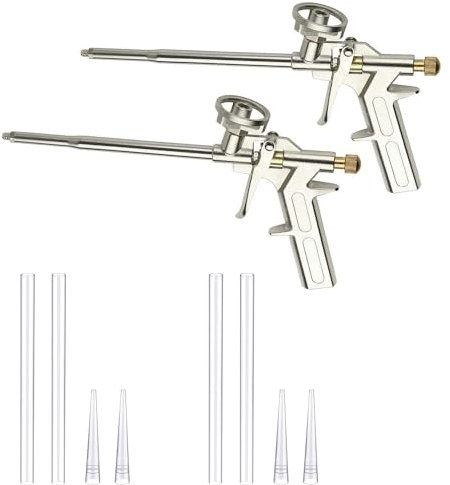 MKB Foam Gun 2 Pcs Professional Expanding Foam Gun PU Foaming Gun PU Foam Cleaner Applicator Spray Foam Gun Metal Expanding Dispensing Filling Seal Tool Foaming Application Applicator Caulking Gun