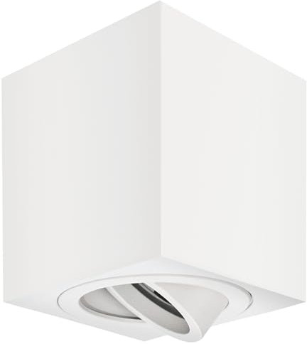 YindaLux Lot de 1 Spots de Plafond Blanc, 230V Spot LED en Saillie Orientable, Spot plafonnier en Aluminium, Ø80x84mm Plafonnier Spot avec Douille GU10, pour Module GU10 et LED, Carré(Sans lampe GU10)