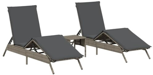 vidaXL Solsängar 2 st med bord grå konstrotting, solsäng, utomhusdagbädd, trädgårdssäng, solsängar, trädgårdssäng, trädgårdsmöbler, utemöbler