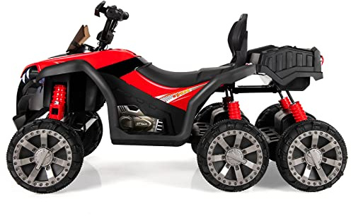 GYMAX 12V Auto Elettrica Cavalcabile per Bambini, con 6 Ruote, Luci a LED e Musica, Quad Elettrico Multifunzionale per Bambini di 3-8 Anni, Auto Giocattolo Alimentata a Batteria (Rosso)