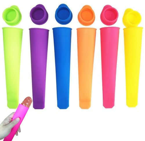 Ice Lolly Moulds, 6 Pack Popsicle Moulds Silicone Ice Cream Maker, Reusable BPA Free Food Grade, Easy to Clean, Perfect for DIY Healthy Snacks, Ideal for Kids and Adults
