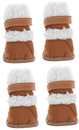 Parliky Haustierschuhe Winterstiefel rutschfeste Lammwolle Kurzstiefel Für Welpen Und Kleine Hunde Innen Außen 4 Stück Beige