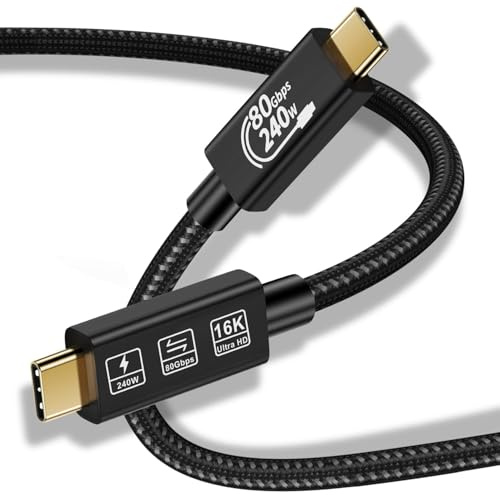 CABLEDECONN Thunderbolt 5 0,5 m USB-förlängningskabel 4 80 gbps Ultra High Speed Data 240w snabbladdningskabel 16k USB-videoanslutning typ - C