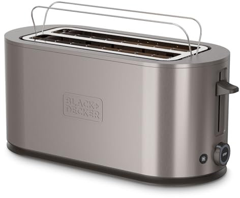 Black+Decker - Extra großer Toaster 1500W | 260x42mm Schlitze | 7 Bräunungsstufen | 6 Glimmer-Heizbänder | Auftauen, Aufwärmen & Abbrechen | Abklappbarer Brötchenaufsatz