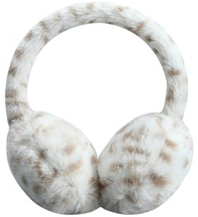 Gkaopi Ear Muffs for Women Winter Leopard Ear Warmers Fluffy Plush Foldable Earmuffs for Cold Weather Skiing Running Ears Covers Protection from Wind Cold (White)