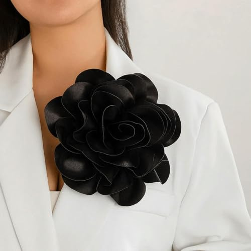 LOUKEKE 1 Broche en Tissu satiné de 20 cm en Forme de Fleur de camélia exagérée, Grande Rose pour Corsage