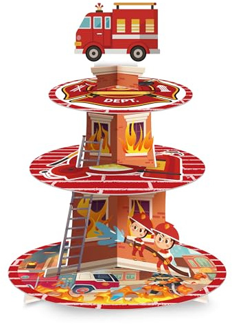 3-Etagen Feuerwehr Party-Kuchenständer - Dekoration für Kinder- und Geburtstagsthema