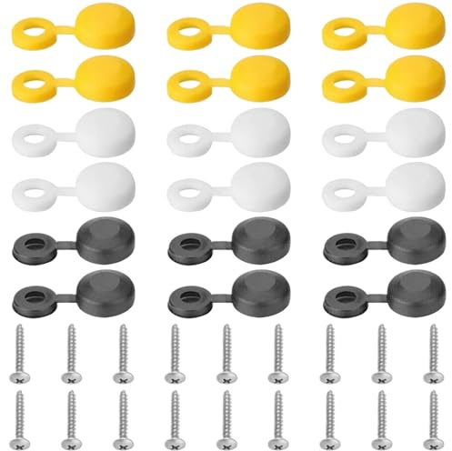 CATOR 72 viti e tappi per targa, 36 viti e 36 tappi, kit di fissaggio per targa, kit di montaggio per fissaggio targa auto, colore bianco, giallo e nero, kit di montaggio per targa auto
