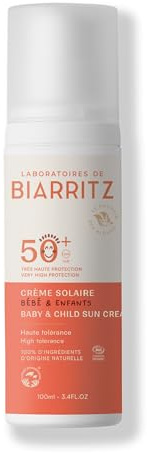 Laboratoires de Biarritz - Protector solar para bebé y niño - LSF50+ - Certificado orgánico - Cara y cuerpo - Textura ligera y cremosa - 100 ml - Fabricado en Francia