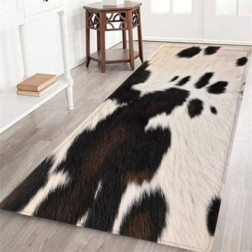 SMXVRC Cow Print Rugs for Living Room, 60x300cm, Black Brown Cowhide Hallway Carpets, Soft Breathable Reduce Noise Rug, Absorbent Thin Low Pile Breathable Carpets for Breathable Indoor