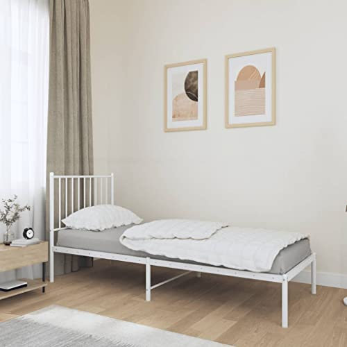 WSJHUHK Home Betten & Zubehör - Betten & Gestell Metallbett ohne Matratze mit Kopfteil Weiß 75 x 190 cm