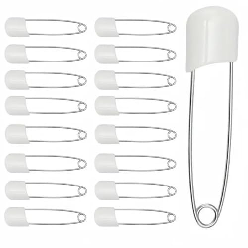 20pcs Child safety pins, White, 5.5cm Long, for Clothes, Nappy Pins with Safety Lock, Plastic Head safety pins, for Diaper, Dress and Craft Use