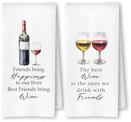 ArtisaEura Friends and Wine Kitchen Towels Set of 2, Gifts for Wine Lovers Dish Tea Bar Towels for Kitchen Bar Cart Decor, Wines Gifts for Women Men Decorative Hand Towels, 16x24 Inches