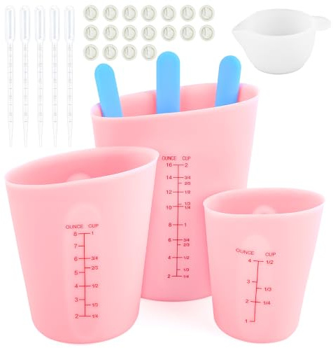 MINISOISO Tazas de Silicona para Resina,125ML/250ML/500ML Vasos Medidores de Silicona, Varillas para Mezclar, Pipetas, Dedales, Taza Medidora Silicona para DIY Resina Epoxi Manualidades
