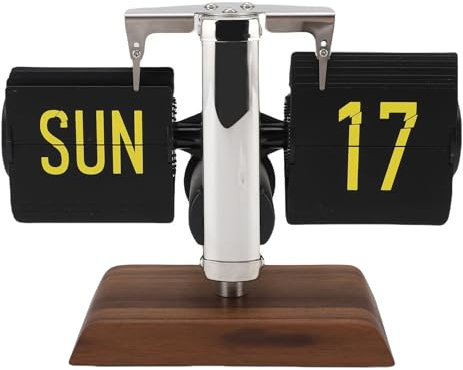 Denash Flip Clock Calendar, Retro Digital Flip Down Clock Battery Powered Internal Gear Operated Auto Flip Clock Auto Flip Desk Table Clock for Home Office School Hotel (Stainless Steel)