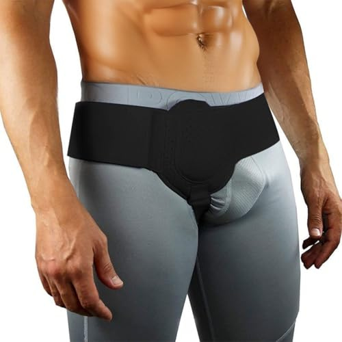 KOQAIIZ Ceinture herniaire pour Homme et Femme Ceinture herniaire réglable Flexible Soutien herniaire Soulagement de la Douleur avec Coussinets de Compression Amovibles Hernie (Noir)