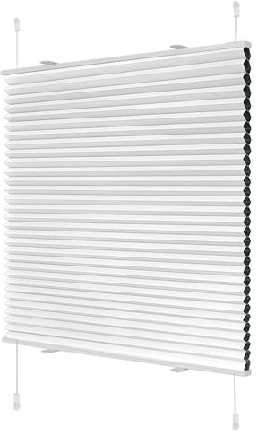 Wabenplissee ohne Bohren Verdunklung Plissee Klemmfix ohne Bohren Weiß-Weiß 65x100cm(BxH) Thermo Doppelplissee 100% Blickdicht Jalousie für Fenster ohne Bohren Sanfree