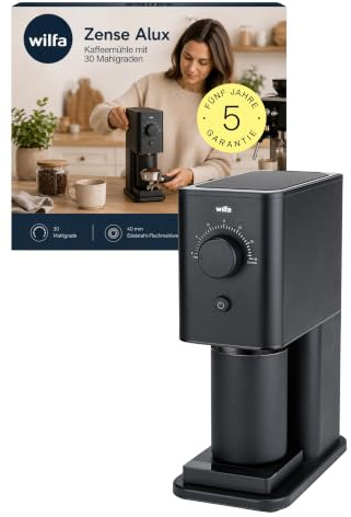 Wilfa Zense Kaffeemühle elektrisch I 30 Mahlgrade für Espresso, Filterkaffee & French Press I 40 mm Edelstahl-Flachmahlwerk I Direkt in den Siebträger mahlen I Antistatik-System I Kunststoffgehäuse