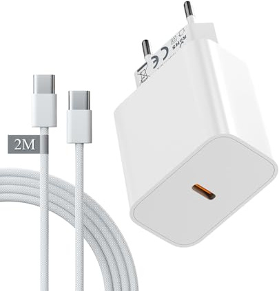 iPhone Ladegerät USB C mit 2M Kabel,20W Schnellladegerät für iPhone 17/16/15, Samsung Galaxy, iPad – Reise Ladeadapter Netzteil Handy Ladegeräte Stecker (White)