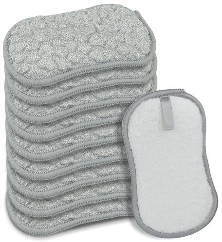 Weishuo 10 Pack Kitchen Dish Sponges Bamboo Fiber Reusable Washing Up Sponge Absorbent Cleaning Scouring Pad Non-Scratch Scourers Scrub Sponge for Dishes, Pots and Pans